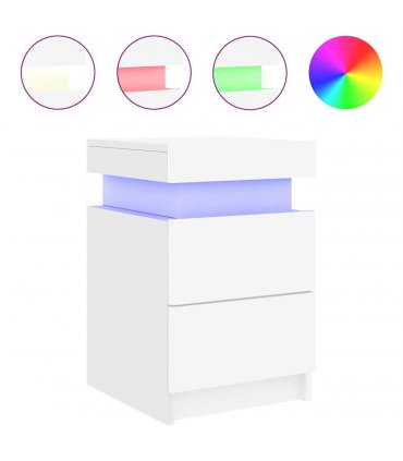 vidaXL Bedside Cabinet with LED Lights White 35x39x55 cm