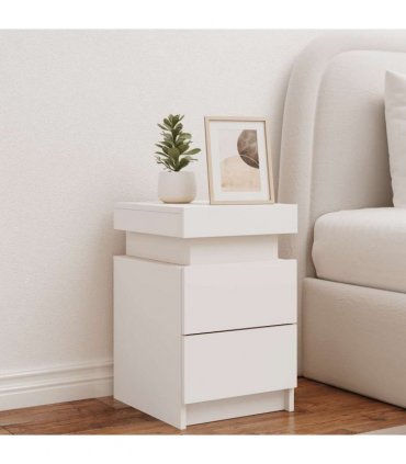 vidaXL Bedside Cabinet with LED Lights White 35x39x55 cm