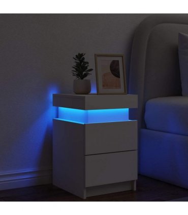 vidaXL Bedside Cabinet with LED Lights White 35x39x55 cm