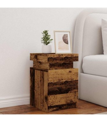 vidaXL Bedside Cabinet with LED Old Wood 35x39x55 cm Engineered Wood