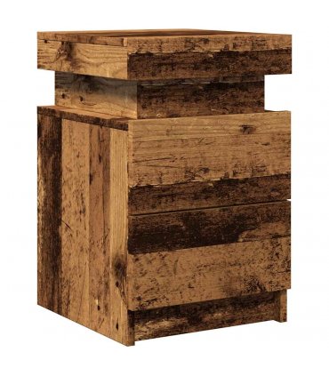 vidaXL Bedside Cabinet with LED Old Wood 35x39x55 cm Engineered Wood