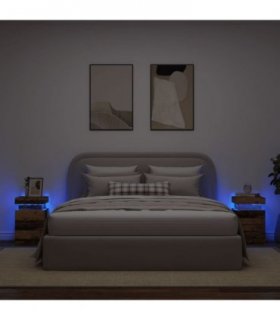 vidaXL Bedside Cabinets with LED 2 pcs Old Wood 35x39x55 cm Engineered Wood