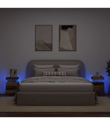 vidaXL Bedside Cabinets with LED 2 pcs Old Wood 35x39x55 cm Engineered Wood