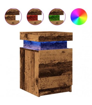 vidaXL Bedside Cabinets with LED 2 pcs Old Wood 35x39x55 cm Engineered Wood
