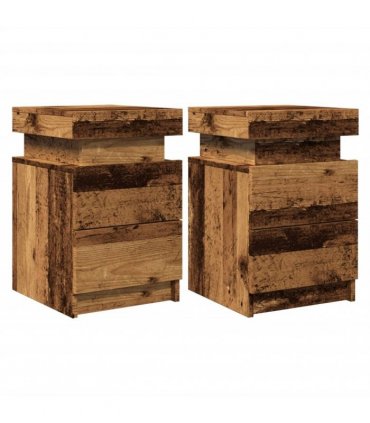 vidaXL Bedside Cabinets with LED 2 pcs Old Wood 35x39x55 cm Engineered Wood