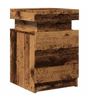 vidaXL Bedside Cabinets with LED 2 pcs Old Wood 35x39x55 cm Engineered Wood