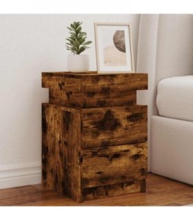 vidaXL Bedside Cabinet with LED Lights Smoked Oak 35x39x55 cm