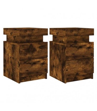 vidaXL Bedside Cabinets with LED Lights 2 pcs Smoked Oak 35x39x55 cm