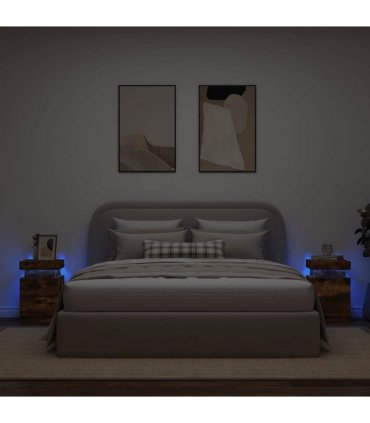 vidaXL Bedside Cabinets with LED Lights 2 pcs Smoked Oak 35x39x55 cm