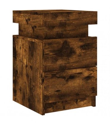 vidaXL Bedside Cabinets with LED Lights 2 pcs Smoked Oak 35x39x55 cm