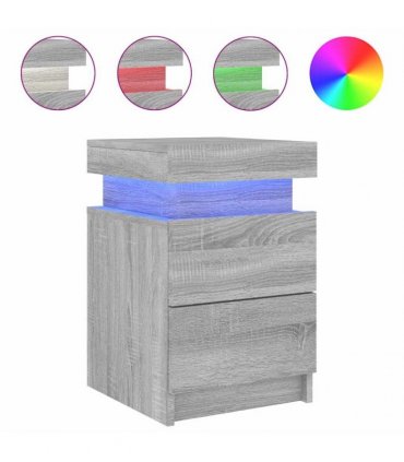 vidaXL Bedside Cabinet with LED Lights Grey Sonoma 35x39x55 cm