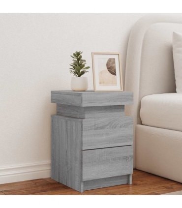 vidaXL Bedside Cabinet with LED Lights Grey Sonoma 35x39x55 cm