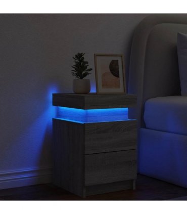 vidaXL Bedside Cabinet with LED Lights Grey Sonoma 35x39x55 cm