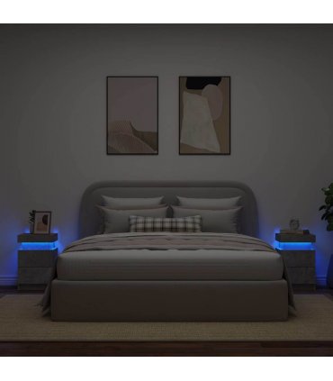 vidaXL Bedside Cabinets with LED Lights 2 pcs Concrete Grey 35x39x55 cm