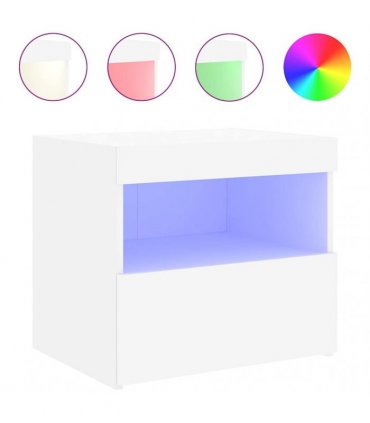 vidaXL Bedside Cabinet with LED Lights White 50x40x45 cm