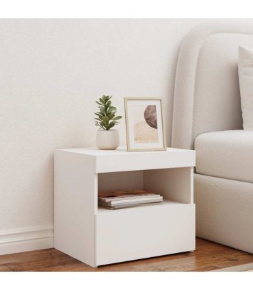 vidaXL Bedside Cabinet with LED Lights White 50x40x45 cm