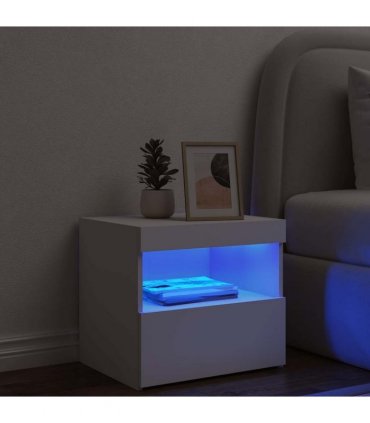 vidaXL Bedside Cabinet with LED Lights White 50x40x45 cm