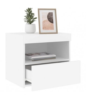 vidaXL Bedside Cabinet with LED Lights White 50x40x45 cm