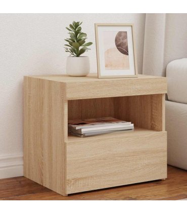 vidaXL Bedside Cabinets with LED Lights 2 pcs Sonoma Oak 50x40x45 cm