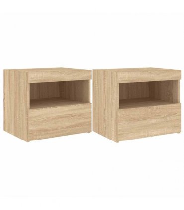 vidaXL Bedside Cabinets with LED Lights 2 pcs Sonoma Oak 50x40x45 cm