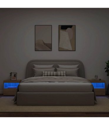 vidaXL Bedside Cabinets with LED Lights 2 pcs Sonoma Oak 50x40x45 cm