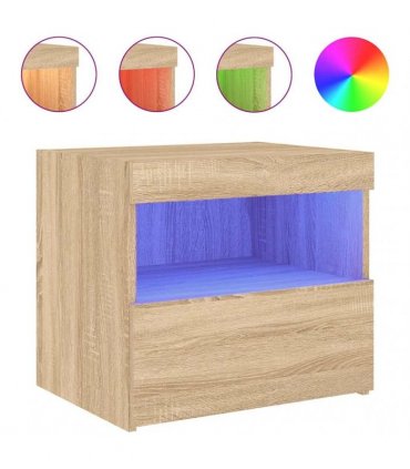 vidaXL Bedside Cabinet with LED Lights Sonoma Oak 50x40x45 cm