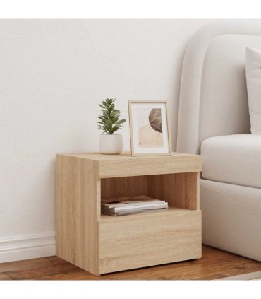 vidaXL Bedside Cabinet with LED Lights Sonoma Oak 50x40x45 cm