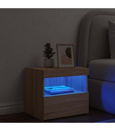 vidaXL Bedside Cabinet with LED Lights Sonoma Oak 50x40x45 cm