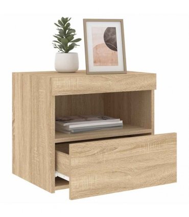 vidaXL Bedside Cabinet with LED Lights Sonoma Oak 50x40x45 cm