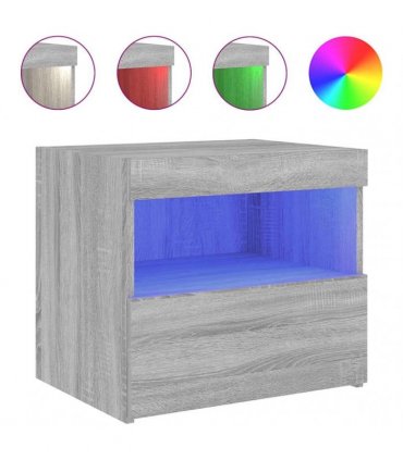 vidaXL Bedside Cabinet with LED Lights Grey Sonoma 50x40x45 cm