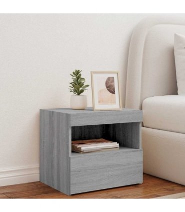 vidaXL Bedside Cabinet with LED Lights Grey Sonoma 50x40x45 cm