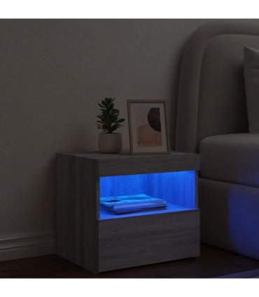 vidaXL Bedside Cabinet with LED Lights Grey Sonoma 50x40x45 cm