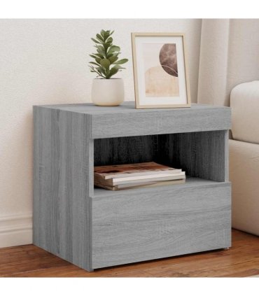 vidaXL Bedside Cabinets with LED Lights 2 pcs Grey Sonoma 50x40x45 cm