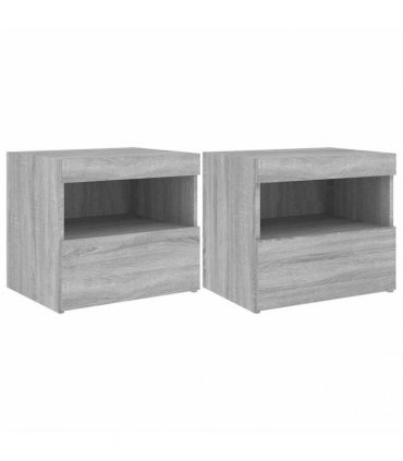 vidaXL Bedside Cabinets with LED Lights 2 pcs Grey Sonoma 50x40x45 cm