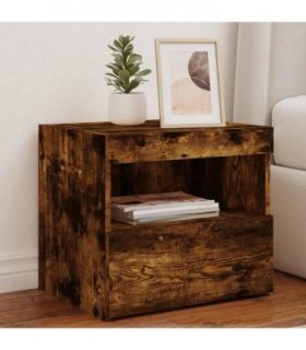 vidaXL Bedside Cabinets with LED Lights 2 pcs Smoked Oak 50x40x45 cm