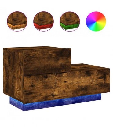 vidaXL Bedside Cabinet with LED Lights Smoked Oak 70x36x40.5 cm