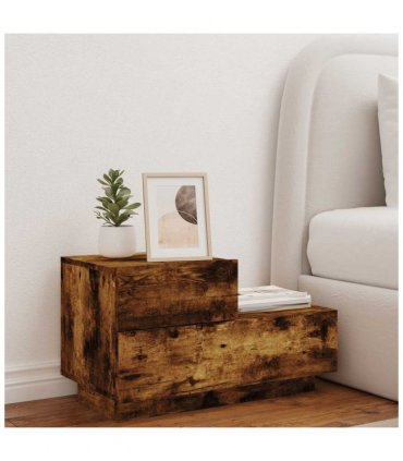 vidaXL Bedside Cabinet with LED Lights Smoked Oak 70x36x40.5 cm