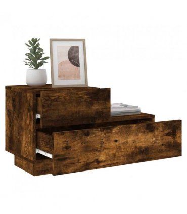 vidaXL Bedside Cabinet with LED Lights Smoked Oak 70x36x40.5 cm