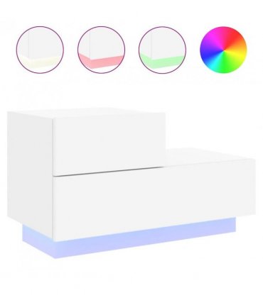 vidaXL Bedside Cabinet with LED Lights White 70x36x40.5 cm