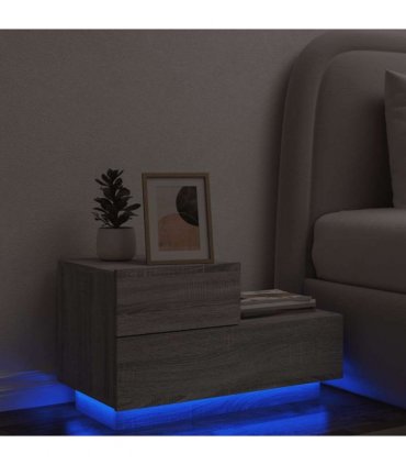 vidaXL Bedside Cabinet with LED Lights Grey Sonoma 70x36x40.5 cm