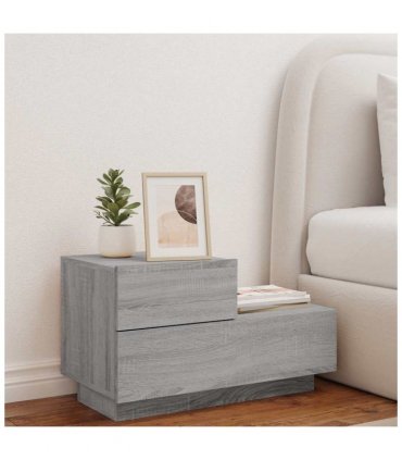 vidaXL Bedside Cabinet with LED Lights Grey Sonoma 70x36x40.5 cm