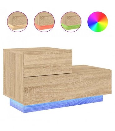 vidaXL Bedside Cabinet with LED Lights Sonoma Oak 70x36x40.5 cm