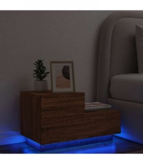 vidaXL Bedside Cabinet with LED Lights Brown Oak 70x36x40.5 cm