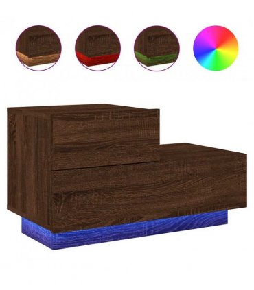 vidaXL Bedside Cabinet with LED Lights Brown Oak 70x36x40.5 cm