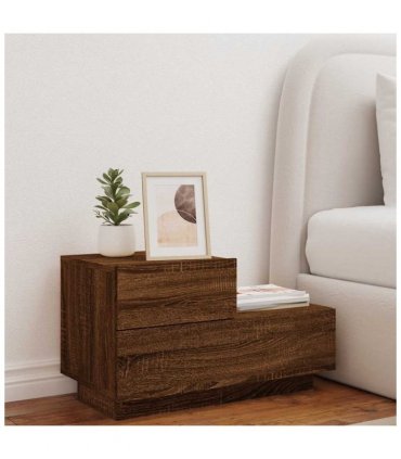 vidaXL Bedside Cabinet with LED Lights Brown Oak 70x36x40.5 cm