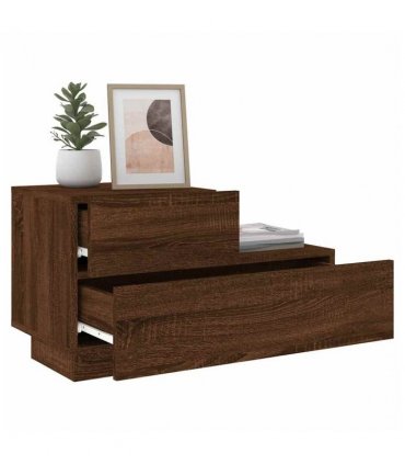 vidaXL Bedside Cabinet with LED Lights Brown Oak 70x36x40.5 cm
