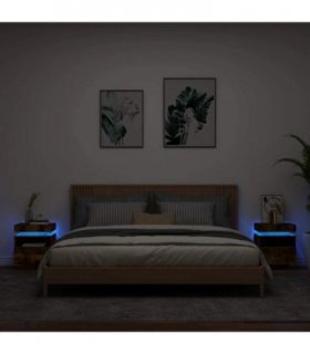 vidaXL Bedside Cabinets with LED Lights 2 pcs Smoked Oak 40x39x48.5 cm