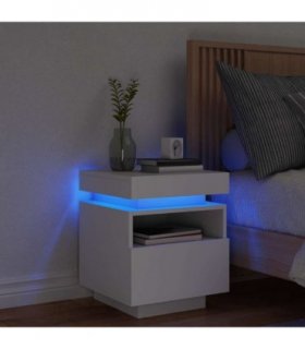 vidaXL Bedside Cabinet with LED Lights White 40x39x48.5 cm