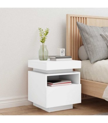 vidaXL Bedside Cabinet with LED Lights White 40x39x48.5 cm