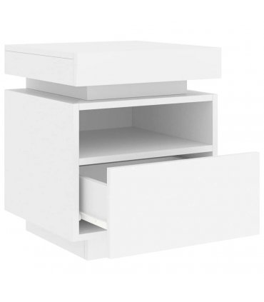 vidaXL Bedside Cabinet with LED Lights White 40x39x48.5 cm